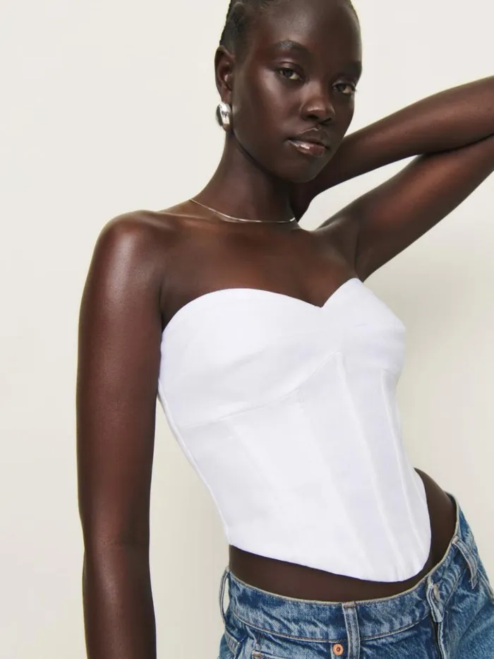 Clothing The Reformation Pacie Linen Top White