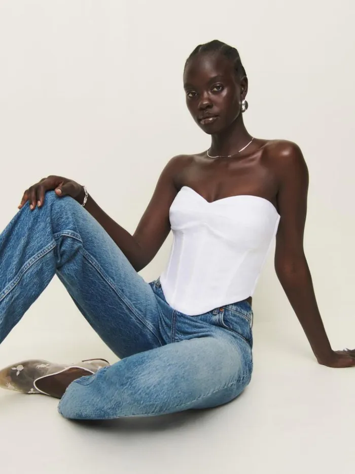 Clothing The Reformation Pacie Linen Top White