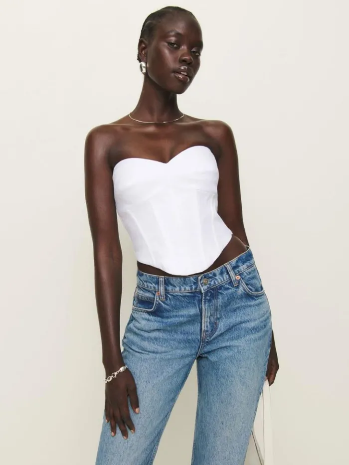 Clothing The Reformation Pacie Linen Top White