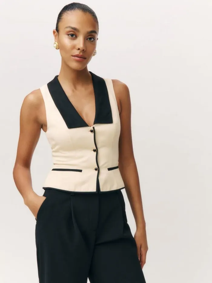 Clothing The Reformation Reba Top Sugar And Black