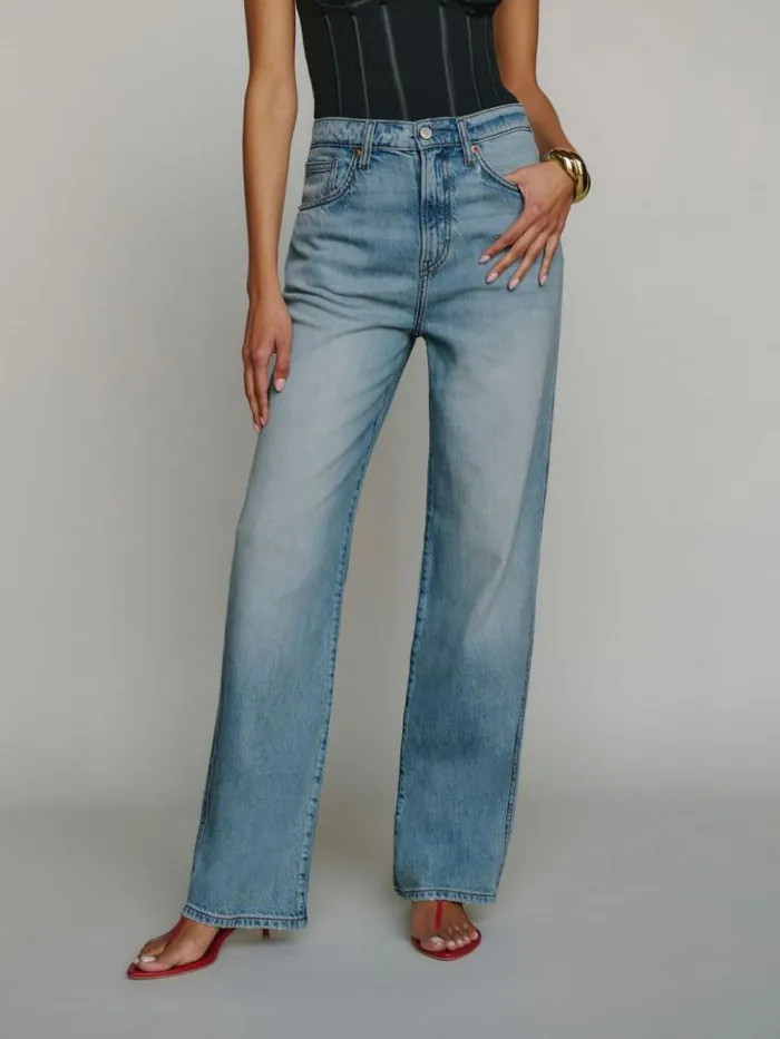 Clothing The Reformation Val Livedin Straight Jeans Brandywine