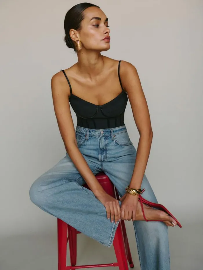 Clothing The Reformation Val Livedin Straight Jeans Brandywine