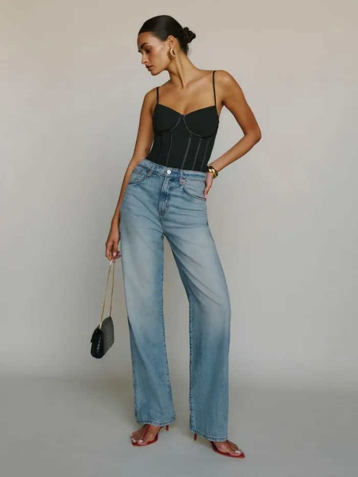 Clothing The Reformation Val Livedin Straight Jeans Brandywine