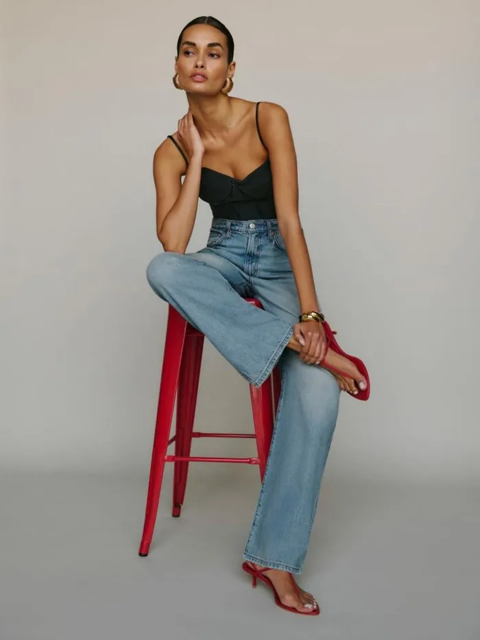 Clothing The Reformation Val Livedin Straight Jeans Brandywine
