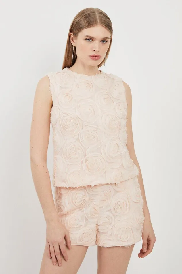 CoOrds Women Karen Millen Crinkle Rosette Woven Shorts Blush