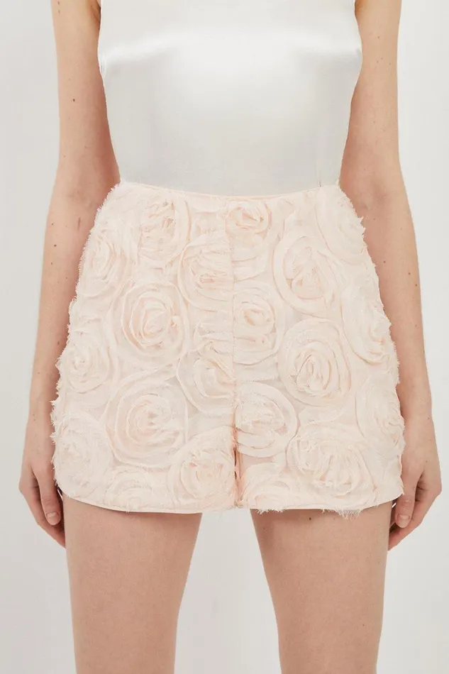 CoOrds Women Karen Millen Crinkle Rosette Woven Shorts Blush