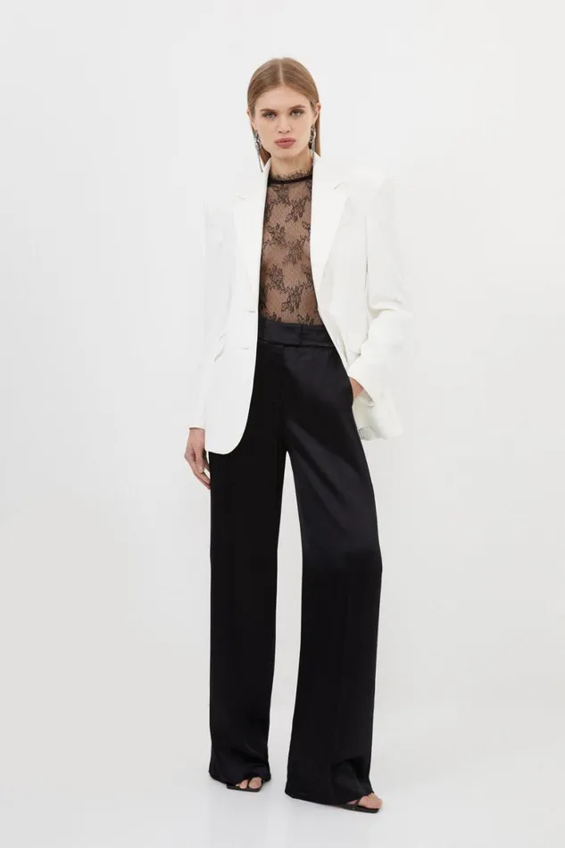 CoOrds Women Karen Millen Satin Back Crepe Set Black