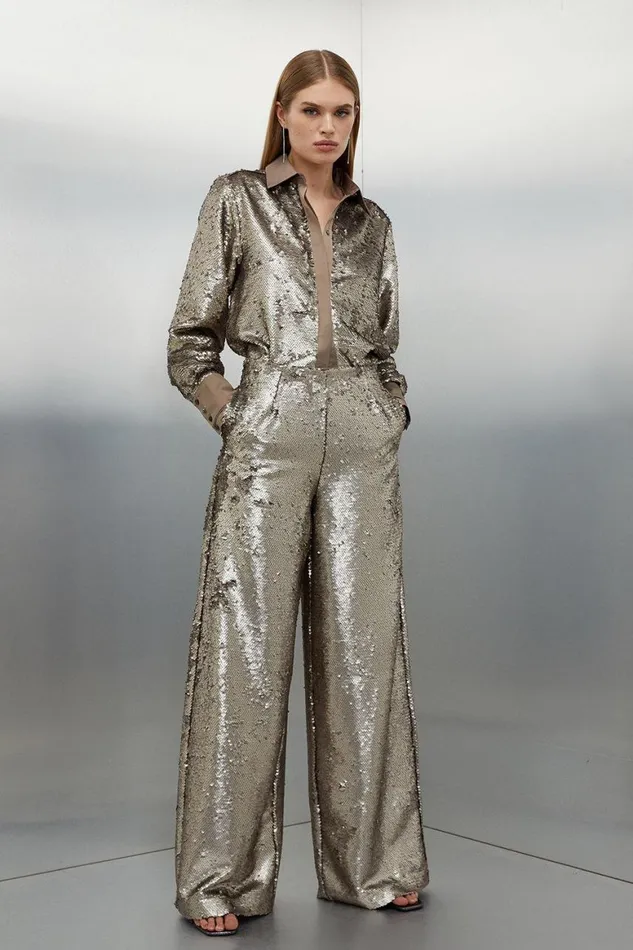 CoOrds Women Karen Millen Sequin Woven Set Silver