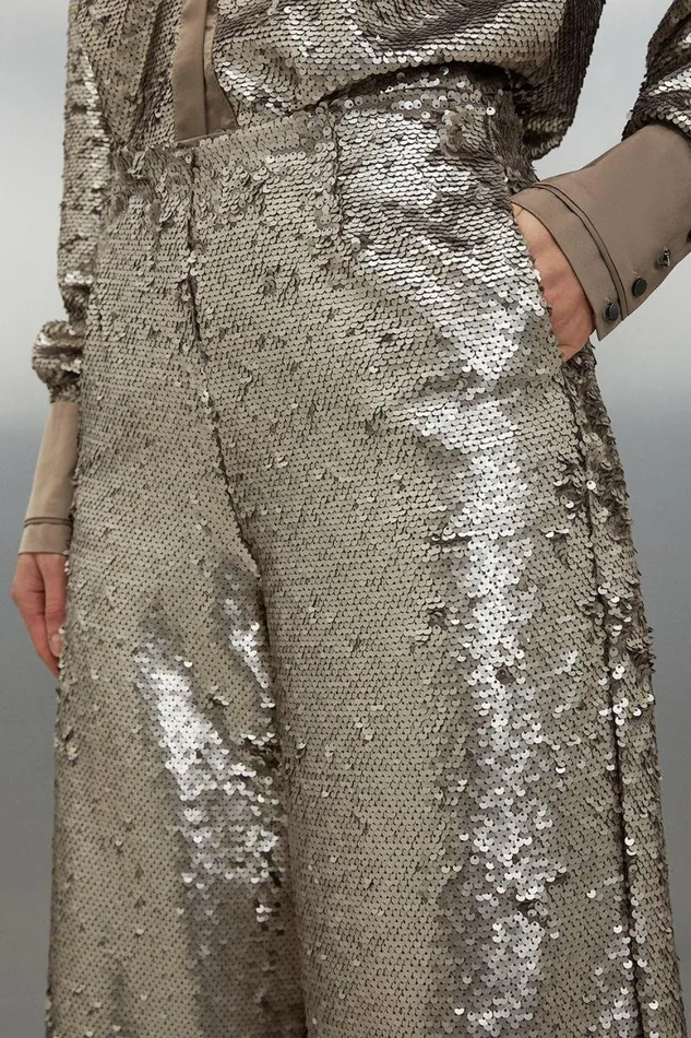 CoOrds Women Karen Millen Sequin Woven Set Silver