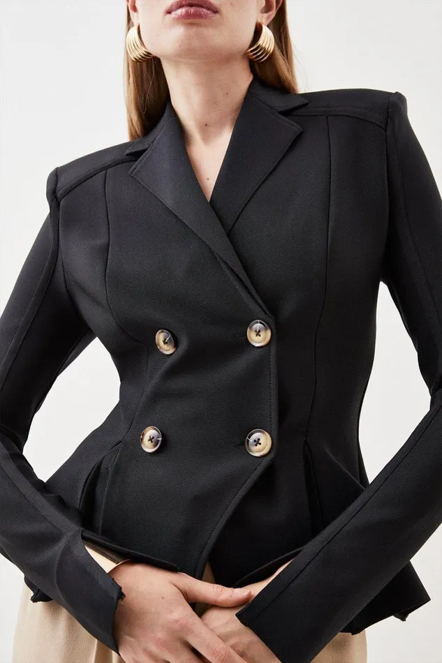 Coats and Jackets Women Karen Millen Button Front Bandage Knit Blazer Black