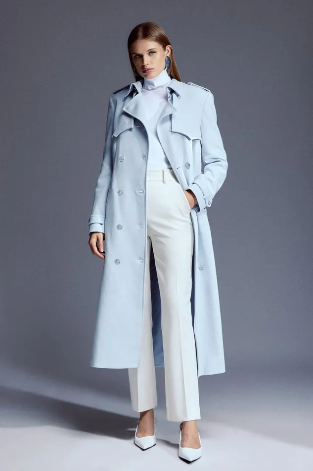 Coats and Jackets Women Karen Millen Compact Stretch Belted Trench Coat Pale Blue Coats and Jackets Women Karen Millen Compact Stretch Belted Trench Coat Pale Blue