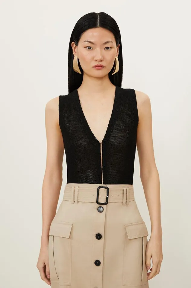 Coats and Jackets Women Karen Millen Corded Cotton Blend Knit Waistcoat Black Coats and Jackets Women Karen Millen Corded Cotton Blend Knit Waistcoat Black