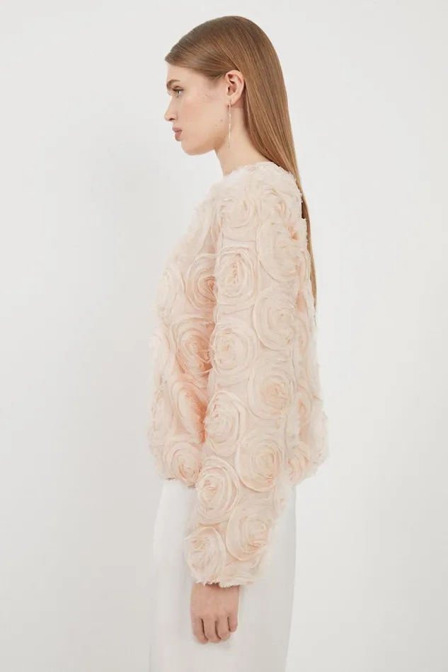 Coats and Jackets Women Karen Millen Crinkle Rosette Woven Bomber Jacket Blush
