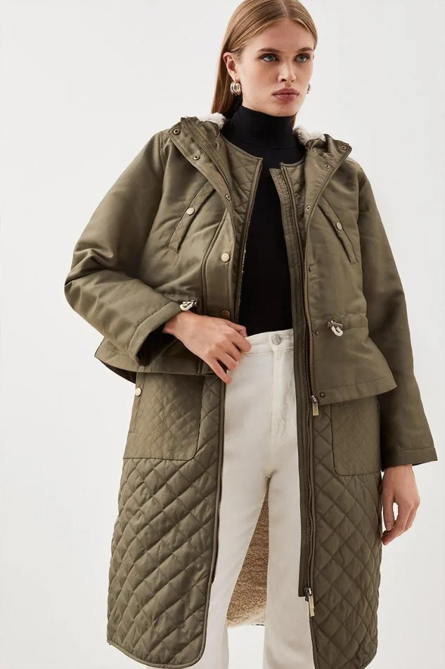 Coats and Jackets Women Karen Millen Faux Fur Lined Hybrid Longline Trench Coat Khaki Coats and Jackets Women Karen Millen Faux Fur Lined Hybrid Longline Trench Coat Khaki