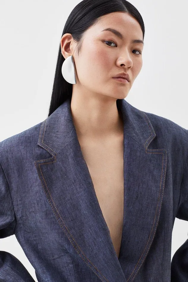 Coats and Jackets Women Karen Millen Indigo Linen Single Breasted Tailored Jacket Indigo Coats and Jackets Women Karen Millen Indigo Linen Single Breasted Tailored Jacket Indigo