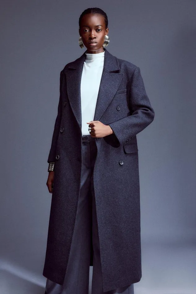 Coats and Jackets Women Karen Millen Italian Manteco Wool Blend Double Breasted Coat Charcoal Coats and Jackets Women Karen Millen Italian Manteco Wool Blend Double Breasted Coat Charcoal