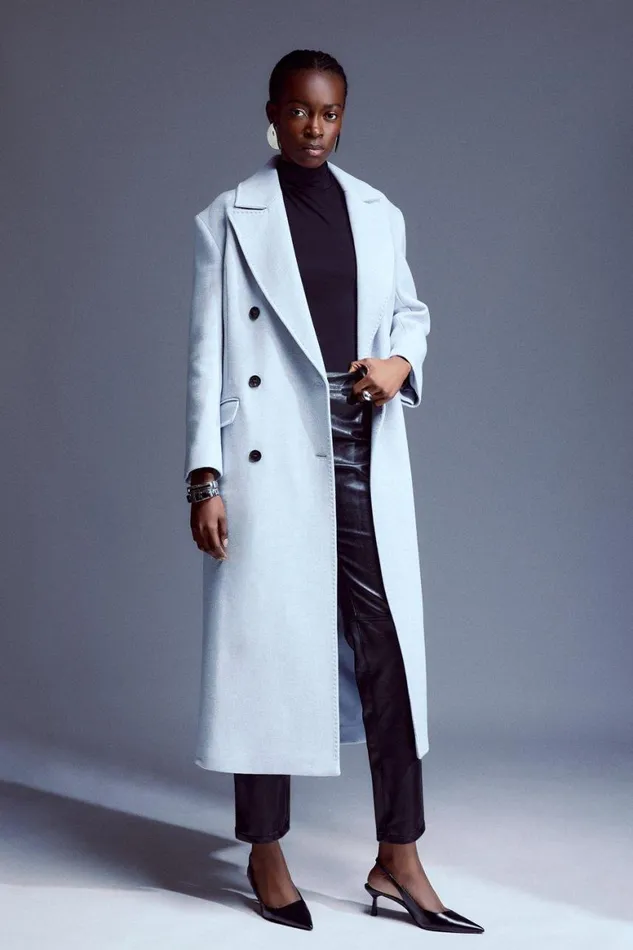Coats and Jackets Women Karen Millen Italian Manteco Wool Blend Double Breasted Coat Light Blue Coats and Jackets Women Karen Millen Italian Manteco Wool Blend Double Breasted Coat Light Blue