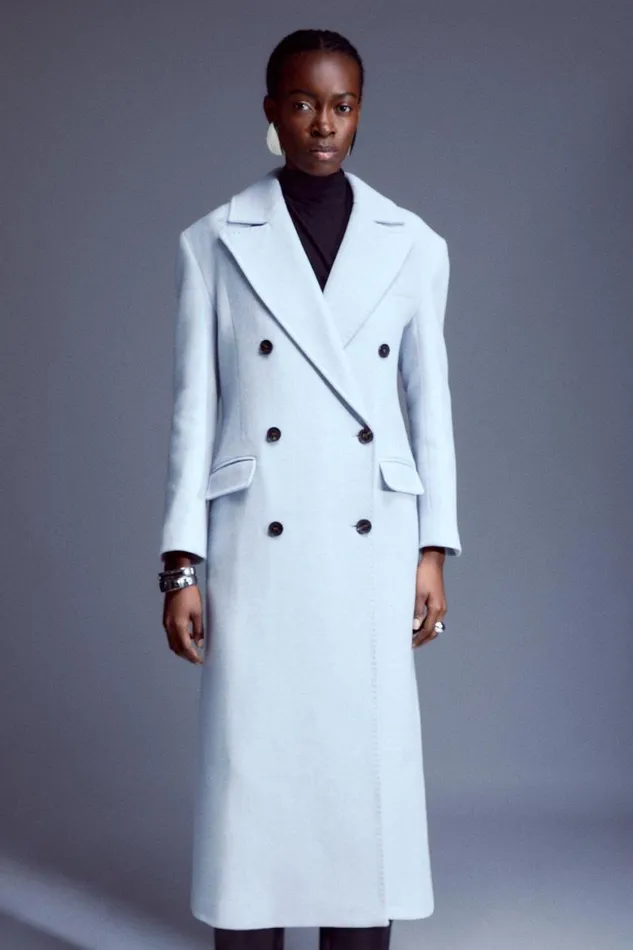 Coats and Jackets Women Karen Millen Italian Manteco Wool Blend Double Breasted Coat Light Blue
