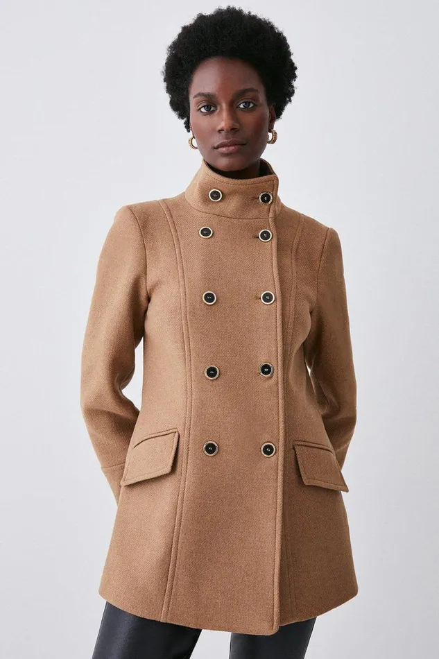 Coats and Jackets Women Karen Millen Italian Manteco Wool Mix Double Breasted Short Formal Coat Camel Coats and Jackets Women Karen Millen Italian Manteco Wool Mix Double Breasted Short Formal Coat Camel