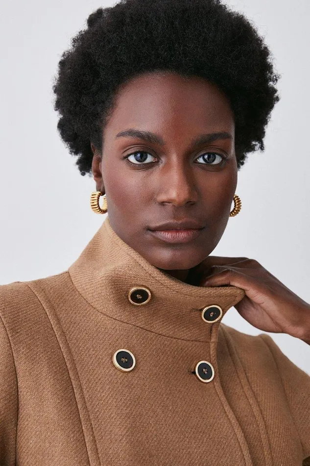 Coats and Jackets Women Karen Millen Italian Manteco Wool Mix Double Breasted Short Formal Coat Camel