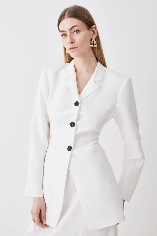 Coats and Jackets Women Karen Millen Linen High Break Tailored Blazer Ivory