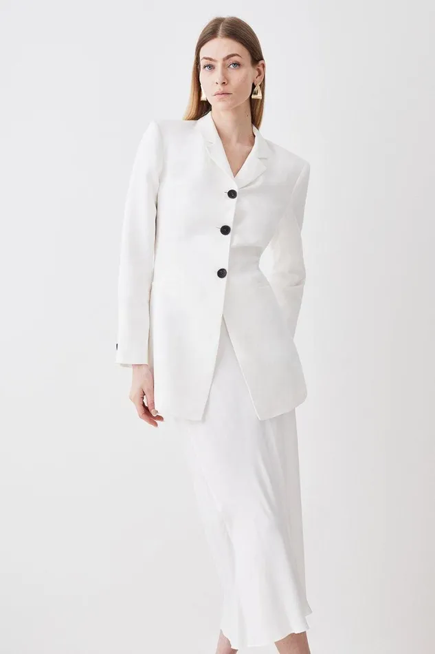 Coats and Jackets Women Karen Millen Linen High Break Tailored Blazer Ivory