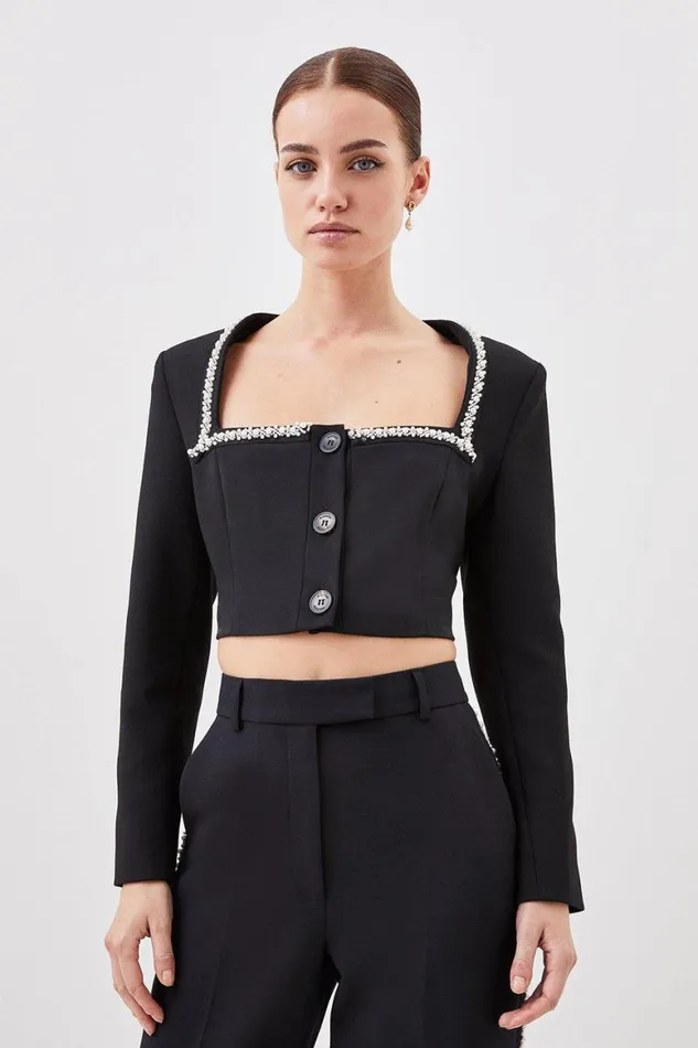 Coats and Jackets Women Karen Millen Lydia Millen Petite Compact Stretch Embellished Jacket Black Coats and Jackets Women Karen Millen Lydia Millen Petite Compact Stretch Embellished Jacket Black