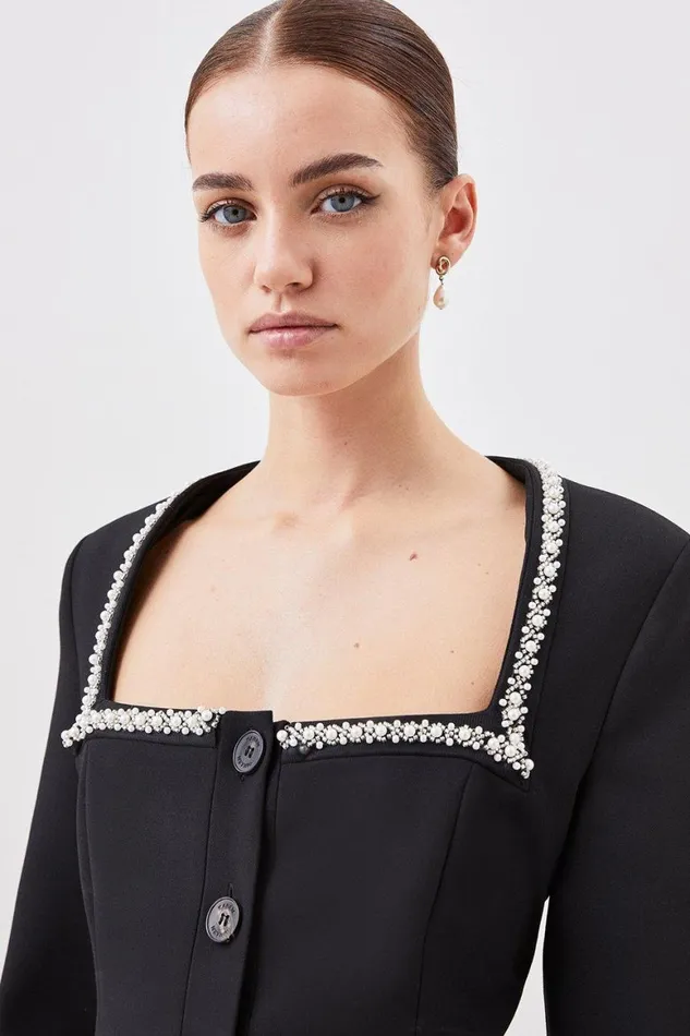 Coats and Jackets Women Karen Millen Lydia Millen Petite Compact Stretch Embellished Jacket Black