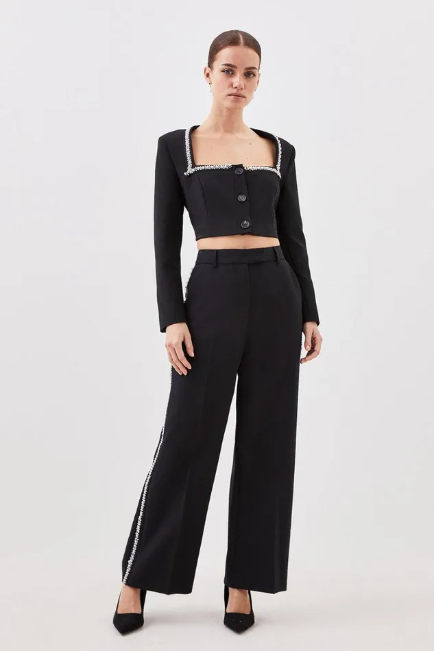 Coats and Jackets Women Karen Millen Lydia Millen Petite Compact Stretch Embellished Jacket Black