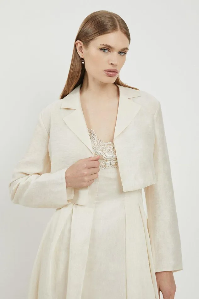 Coats and Jackets Women Karen Millen Lydia Millen Slub Organdie Woven Cropped Jacket Ivory