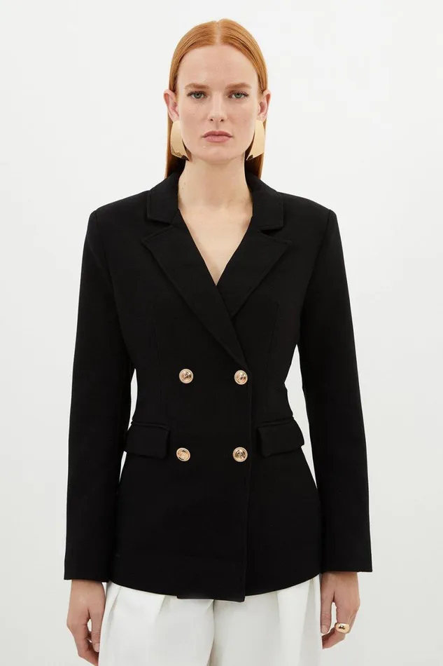 Coats and Jackets Women Karen Millen Petite Compact Essential Tailored Double Breasted Blazer Black Coats and Jackets Women Karen Millen Petite Compact Essential Tailored Double Breasted Blazer Black