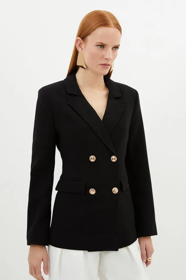 Coats and Jackets Women Karen Millen Petite Compact Essential Tailored Double Breasted Blazer Black