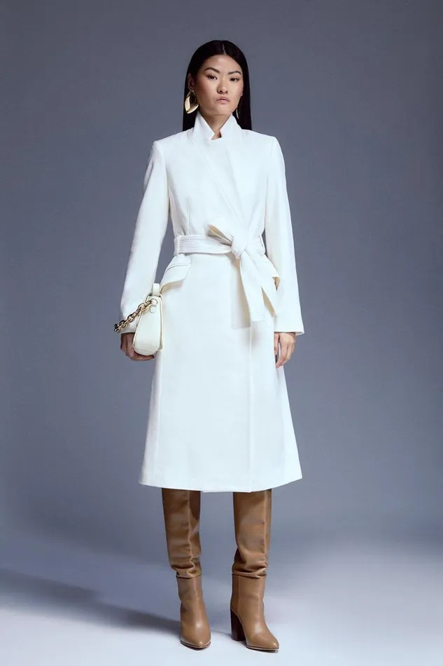 Coats and Jackets Women Karen Millen Petite Italian Manteco Wool Forever Notch Neck Midi Coat Ivory Coats and Jackets Women Karen Millen Petite Italian Manteco Wool Forever Notch Neck Midi Coat Ivory