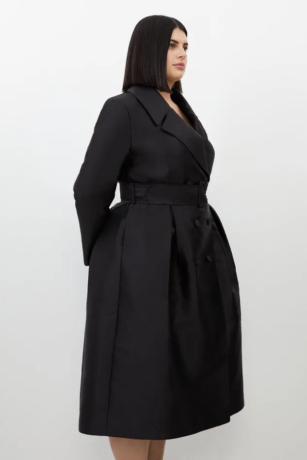 Coats and Jackets Women Karen Millen Plus Size Satin Twill Tailored Full Skirted Belted Midaxi Dress Black