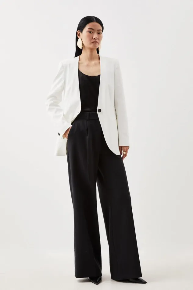 Coats and Jackets Women Karen Millen Relaxed Collarless Tailored Jacket Ivory Coats and Jackets Women Karen Millen Relaxed Collarless Tailored Jacket Ivory