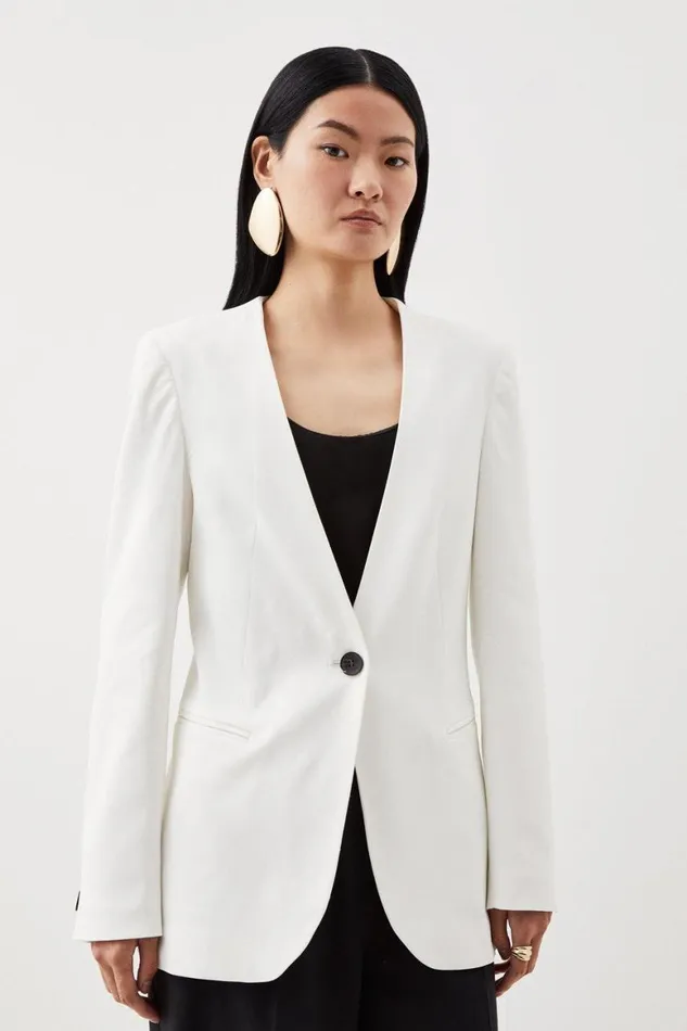 Coats and Jackets Women Karen Millen Relaxed Collarless Tailored Jacket Ivory