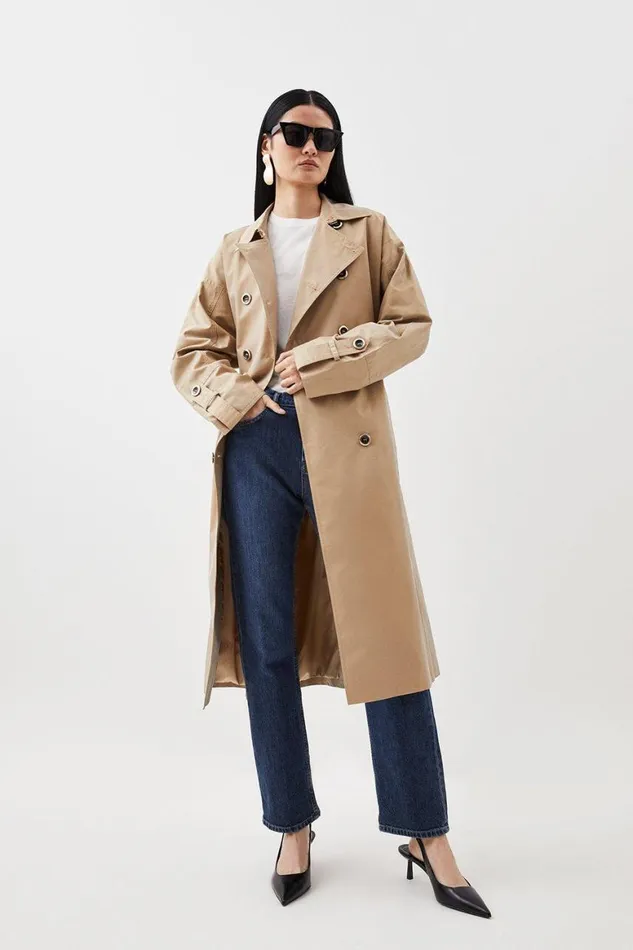 Coats and Jackets Women Karen Millen Relaxed Sleeve Belted Trench Coat Camel