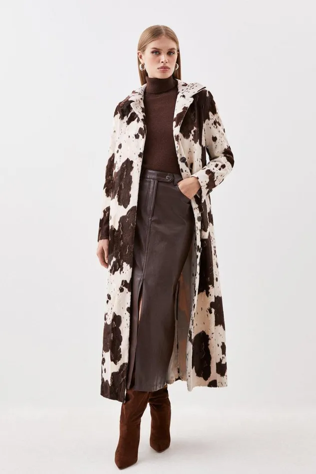 Coats and Jackets Women Karen Millen Signature Faux Ponyskin Cow Print Collared Midi Coat Multi Coats and Jackets Women Karen Millen Signature Faux Ponyskin Cow Print Collared Midi Coat Multi