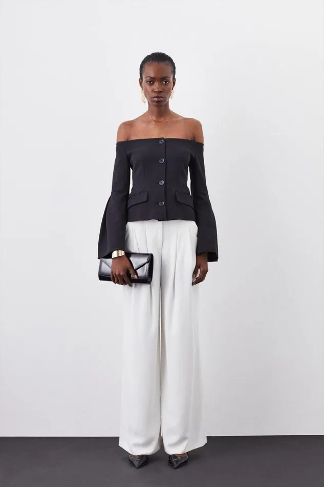 Coats and Jackets Women Karen Millen Stretch Crepe Sleeve Detail Bandeau Tailored Jacket Black Coats and Jackets Women Karen Millen Stretch Crepe Sleeve Detail Bandeau Tailored Jacket Black