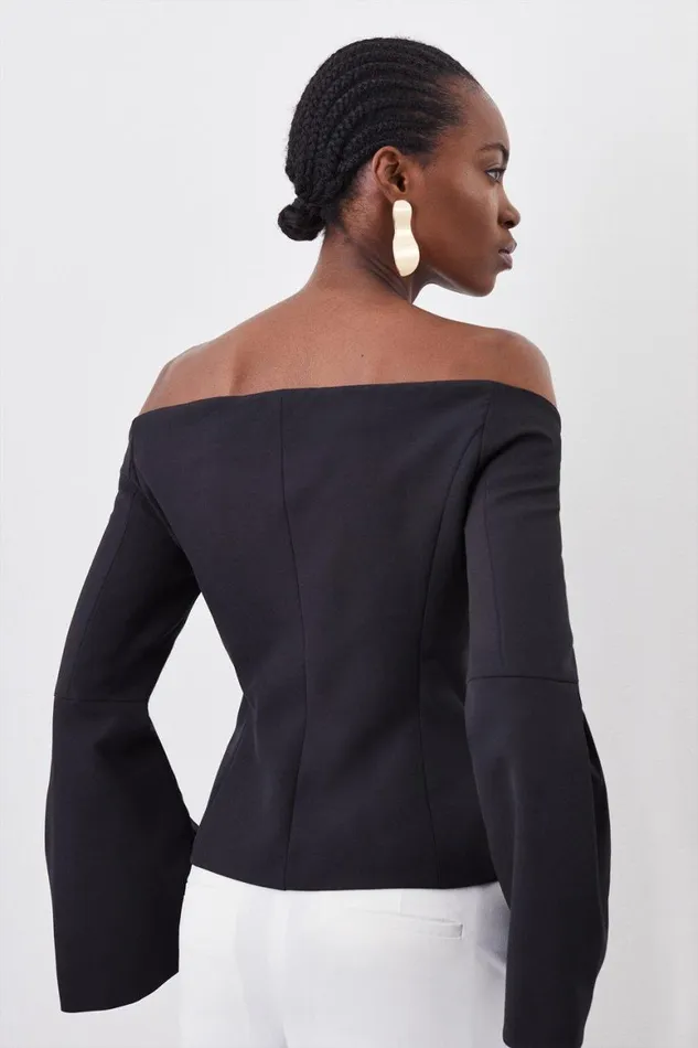 Coats and Jackets Women Karen Millen Stretch Crepe Sleeve Detail Bandeau Tailored Jacket Black