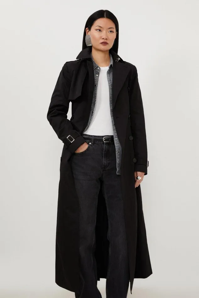 Coats and Jackets Women Karen Millen Tailored Classic Belted Trench Coat Black Coats and Jackets Women Karen Millen Tailored Classic Belted Trench Coat Black
