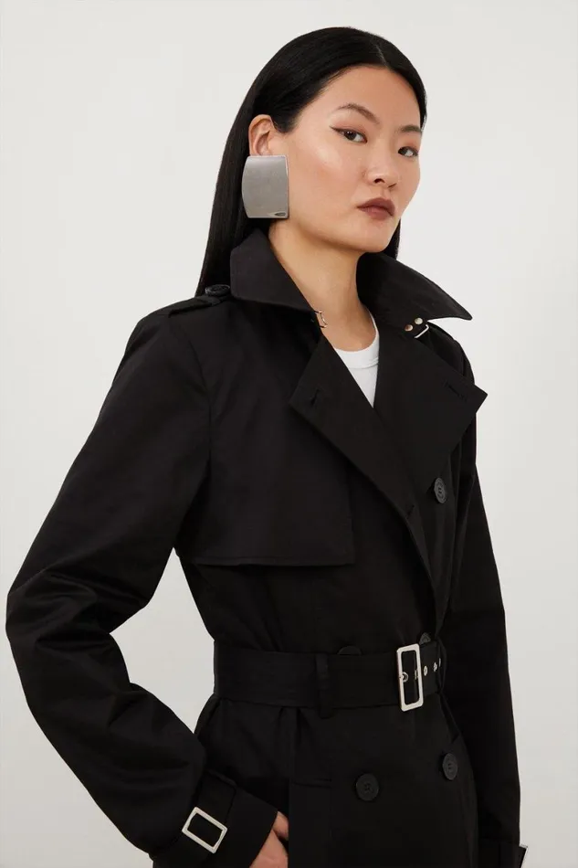 Coats and Jackets Women Karen Millen Tailored Classic Belted Trench Coat Black