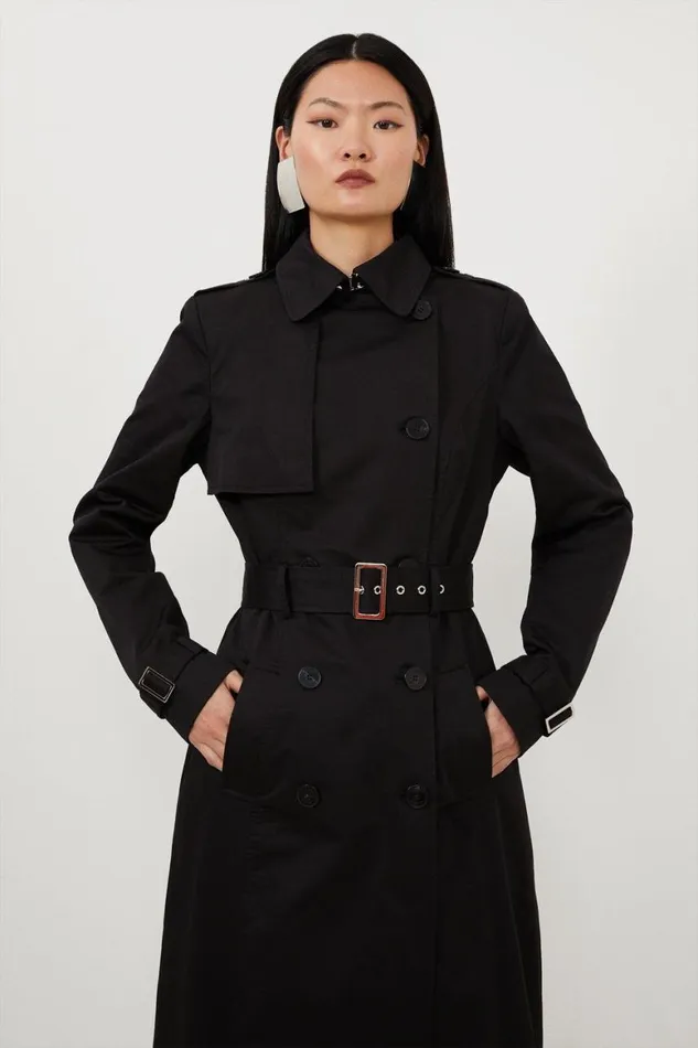 Coats and Jackets Women Karen Millen Tailored Classic Belted Trench Coat Black