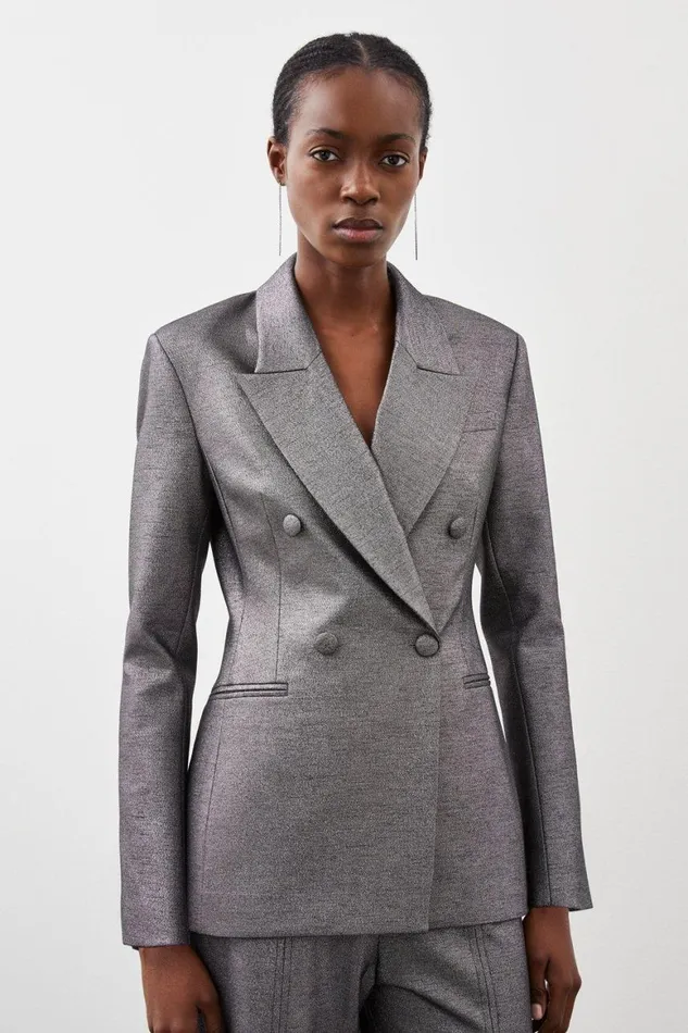 Coats and Jackets Women Karen Millen Tailored Compact Stretch SparkleTuxedo Blazer Silver Grey Coats and Jackets Women Karen Millen Tailored Compact Stretch SparkleTuxedo Blazer Silver Grey