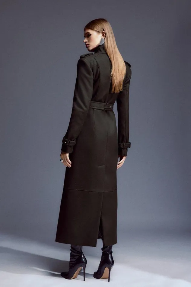 Coats and Jackets Women Karen Millen Tailored Wool Blend High Neck Belted Maxi Coat Khaki