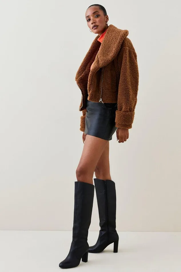 Coats and Jackets Women Karen Millen Teddy Short Cosy Coat Toffee