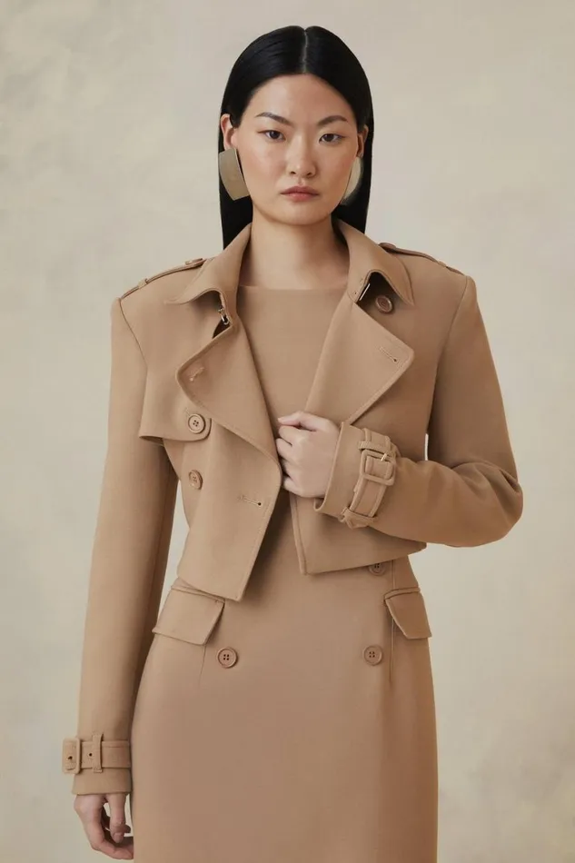 Coats and Jackets Women Karen Millen The Founder Compact Stretch Cropped Tailored Blazer Camel