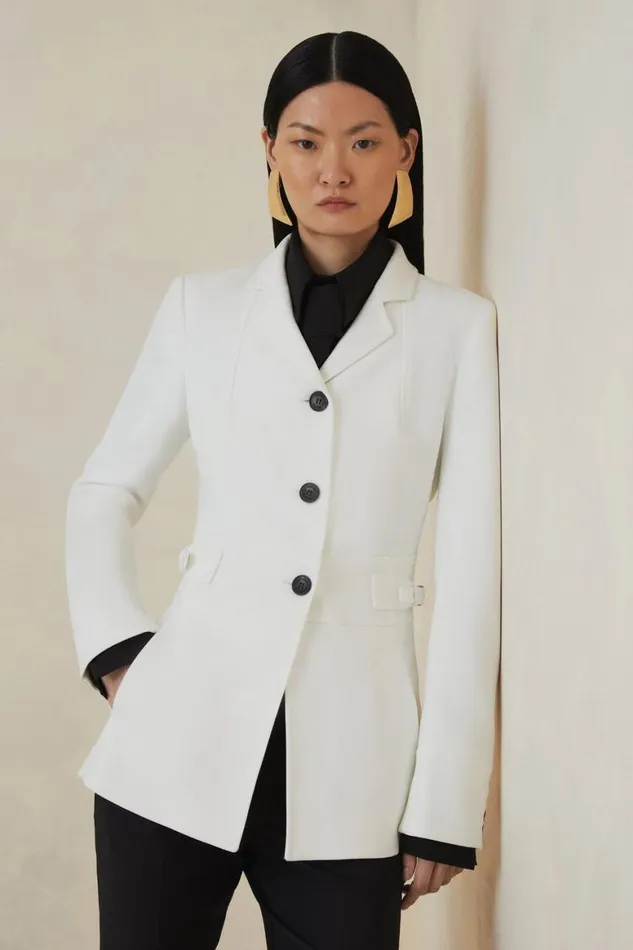 Coats and Jackets Women Karen Millen The Founder Compact Stretch Tailored Tab Jacket Ivory Coats and Jackets Women Karen Millen The Founder Compact Stretch Tailored Tab Jacket Ivory