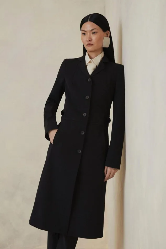 Coats and Jackets Women Karen Millen The Founder Italian Technical Stretch Tab Tailored Coat Black Coats and Jackets Women Karen Millen The Founder Italian Technical Stretch Tab Tailored Coat Black