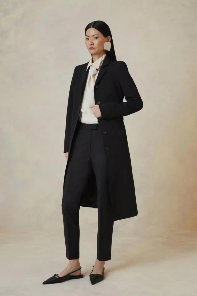 Coats and Jackets Women Karen Millen The Founder Italian Technical Stretch Tab Tailored Coat Black